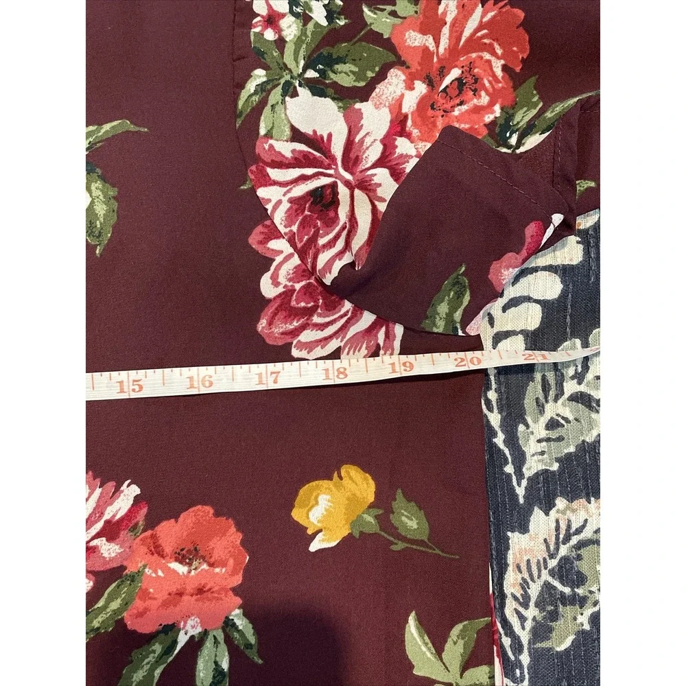 Faux Wrap Top Medium C Floral Purple Blouse Sheer Short Sleeve V-Neck‎ Feminine